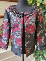 Womens Lavender And Honey Open Front Red Floral Jacket Size Large - £20.78 GBP