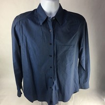 Fil A Fil Mens Button Front Shirt Blue Striped Long Sleeve Pocket 100% C... - $16.99