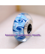 925 Sterling Silver Handmade Glass Lampwork Blue Swirl Murano Glass Char... - $6.60
