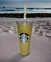 Starbucks Gold Glitter Acrylic Plastic Tumbler Cold Cup Mermaid Siren 20... - $14.10