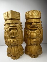 Large 12&quot; Pair Mid Century Modern HANDCARVED WOOD TIKI God and Goddess H... - $26.81