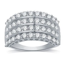 2CT Rotondo Diamanti Finti 4-Row Anniversario Fede Nuziale 14K Oro Bianco Plated - £239.24 GBP