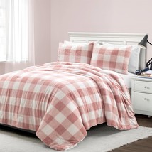 Full/Queen Size Plaid Soft Faux Fur Comforter Set Pink Blush - £225.08 GBP
