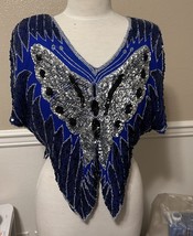 Vintage 80’s Sequin Butterfly Top 100% Silk Beadwork Hippie Boho Festival - $34.99