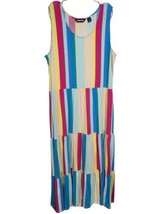 Lands End Maxi Dres Lg(14-16) Rainbow Stripe Tired Sleeveless Maxi Beach Dress  - £23.53 GBP