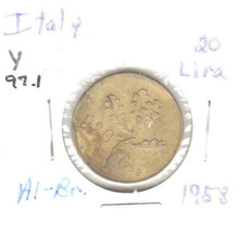 Italy 20 Lire, 1953 Aluminum-Bronze, KM 97.1 - $5.00