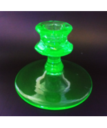 Vintage 3.5&quot; Green Unarium depression vaseline Glass Candlestick Holder ... - $29.69