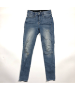 Lularoe Jeans Women&#39;s 24 Skinny Mid Rise Distressed Light Blue Wash Raw ... - £24.25 GBP