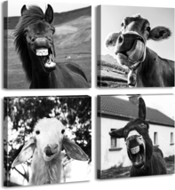 Black and White Wall Art Animal Wall Decor Horse Donkey Sheep Cow Canvas Picture - £32.05 GBP
