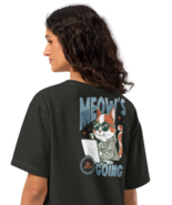 Unisex Oversized T-Shirt - Meows Back Print Washed Black - $82.04 CAD