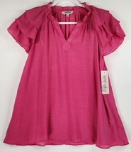 Nanette Shirt Womens Small Pink V Neck Tiered Ruffle Short Sleeve Blouse - £31.55 GBP