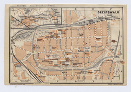 1914 Antique City Map Of Greifswald / MECKLENBURG-VORPOMMERN / Germany - £19.09 GBP