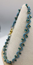 Dark Turquoise Blue Gold beaded bracelet fashion minimalist NEW - £10.96 GBP