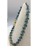 Dark Turquoise Blue Gold beaded bracelet fashion minimalist NEW - $13.72