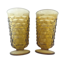 Whitehall Indiana Glass Colony Cubist Amber Footed Iced Tea Water Tumblers Two - £16.27 GBP