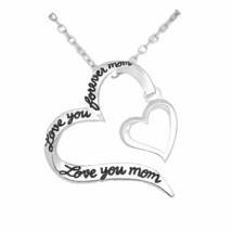 925 Sterling Silver Heart &amp; &quot;Love you forever mom, Love you mom&quot; Pendant - £24.42 GBP