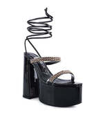 INDULGENCE Metal CHAIN LACE UP CHUNKY SANDALS - $88.76 CAD