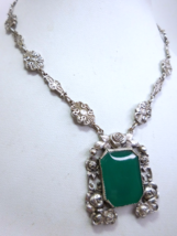 Vintage Art Deco Czech Green Glass Roses Necklace - $85.50