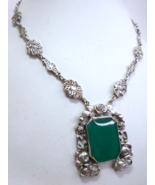 Vintage Art Deco Czech Green Glass Roses Necklace - $85.50