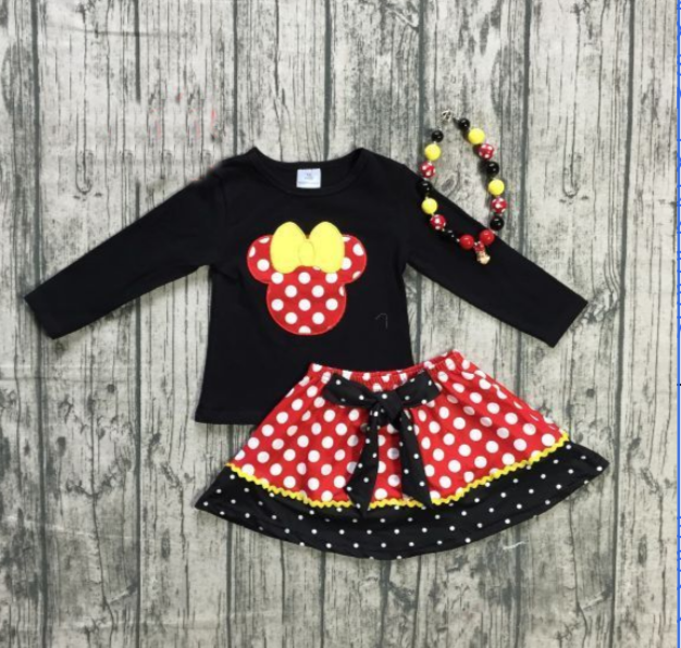 NEW Boutique Girls Minnie Mouse Long Sleeve Shirt &amp; Skirt Outfit Set - $5.19+