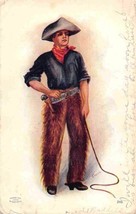 Cowboy Stock Whip Six Gun artist signed Connell 1907 postcard - $6.44