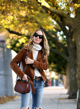 Women Suede Leather Jacket Brown Woman Designer Lambskin Leather Jacket #35 - £109.63 GBP