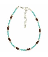 Wood Turquoise Silver Beaded Anklet - $14.85