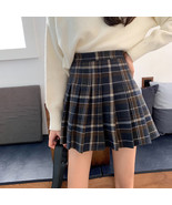 Winter Brown Plaid Skirt Outfit Women Plus Size Short Pleated Plaid Skirt - $40.92 CAD