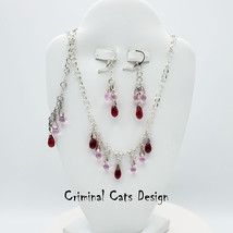 Silver Set with Red and Pink Crystal Teardrops 