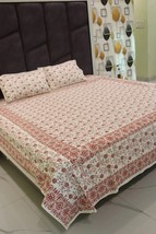 Hand Printed Bedsheet, Block Print Bedsheet With 2 Pillow Covers Flower ... - $117.81