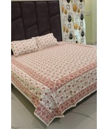 Hand Printed Bedsheet, Block Print Bedsheet With 2 Pillow Covers Flower ... - $2,147.74 MXN