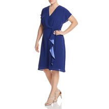 Adrianna Papell Womens A-Line Dress Faux-Wrap V-Neck Ruffle Short Sleeve Blue 14 - £23.05 GBP