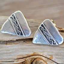 Silver Clip On Earrings, Vintage Duri Earrings, Geometric, Statement (V54) - £11.03 GBP