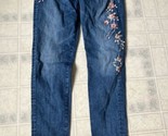 Silver jeans 30 / 31 Elyse Skinny Pink Rose Embroidered leg Blue Denim j... - $38.94