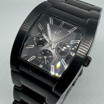 George Quartz Watch Urge Men 50m Black Steel Barrel Day Date Analog New Battery - $23.74