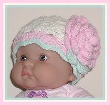 Cream Baby Hat Newborn Soft Pink Rose Mint Green Leaves Baby Girl Small Lace - £11.40 GBP