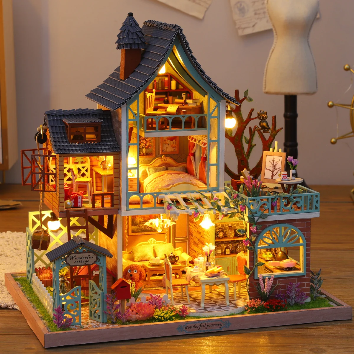 Doll House Miniature Doll DIY Assembly Building Model Villa Kit Producti... - $70.16