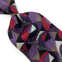Bugatti Made In Usa Tie Purple Red Black Geometric Art Deco Silk Necktie#I22 Vtg - £12.65 GBP