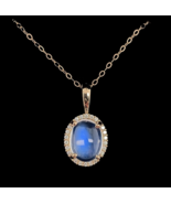14k Yellow Gold 1.84 Carat Blue Flash Genuine Moonstone Diamond Pendant ... - $1,019.70