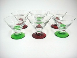 Libbey Lot of 6 Red and Green Base Cocktail Glasses Double Shot Cordial ... - $23.50