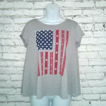 Cloud Chaser Womens Shirt Medium Gray American Patriotic Flag Graphic Tee - £11.02 GBP