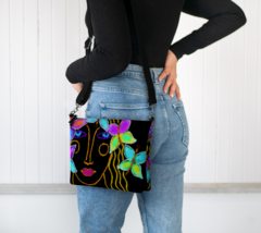 Butterflies Abstract Art Vegan Leather Crossbody Bag Purse Handbag Shoul... - $65.00