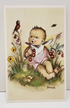 Alfred Mainzer LITTLE FOLKS Hummel Like Baby, Flowers &amp; Bird Postcard H20 - £1.96 GBP