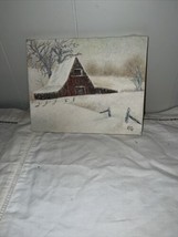 1995 Oil Painting Red Barn in the Snow by Joan Aycock 10”W x 8”H - £13.97 GBP