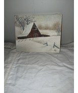 1995 Oil Painting Red Barn in the Snow by Joan Aycock 10”W x 8”H - $18.70