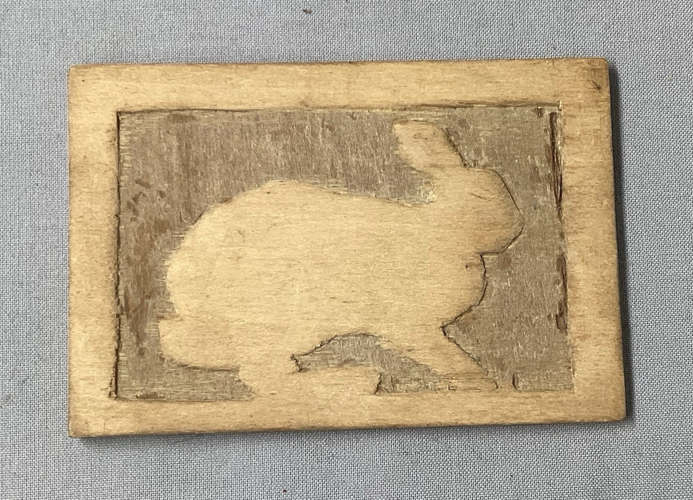 Small Folk Art Wood Plaque Carving Rabbit Signed Mildred Kehoe 4 In by 2... - $25.98