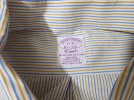 Brooks Brothers 1818 Classic Original Men&#39;s Polo Shirt Blue Yellow Striped 17-33 - £32.35 GBP