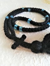 Black Light Blue 100 knots Woolen chotki for heart prayer Spiritual gift for men - £27.03 GBP