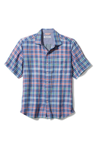 TOMMY BAHAMA Tiamo Bay Plaid Short Sleeve Button-up Shirt In Old Royal, Medium - £63.30 GBP