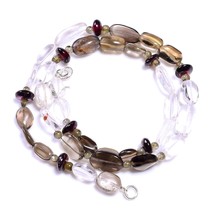 Natural Smoky Quartz Crystal Garnet Gemstone Smooth Beads Necklace 18&quot; UB-8223 - £7.81 GBP